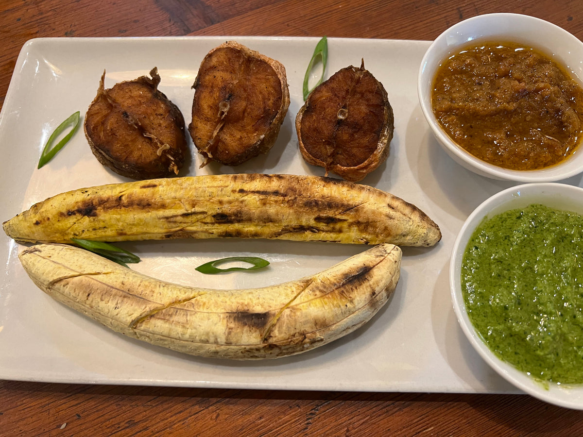 Roasted Plantain with fried fish